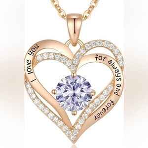 Sterling Silver Stamped 925 Heart Purple Necklace NWT